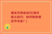 裸关节搏击技巧(裸手格斗技巧：如何使用裸关节攻击？)