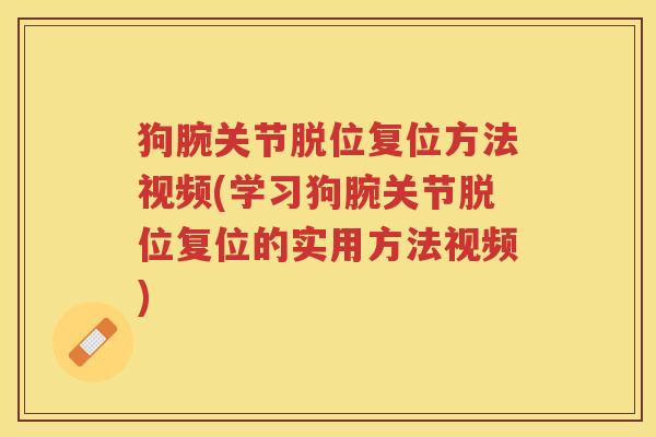狗腕关节脱位复位方法视频(学习狗腕关节脱位复位的实用方法视频)