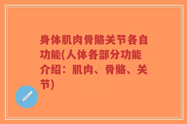 身体肌肉骨骼关节各自功能(人体各部分功能介绍：肌肉、骨骼、关节)
