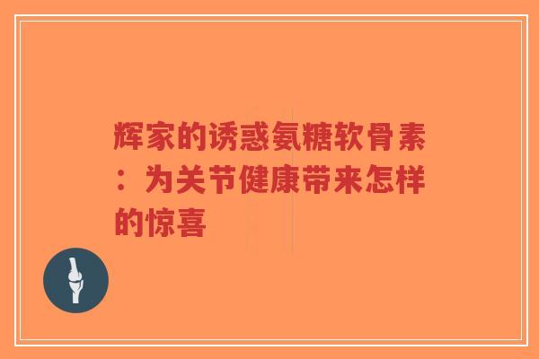 辉家的诱惑氨糖软骨素：为关节健康带来怎样的惊喜