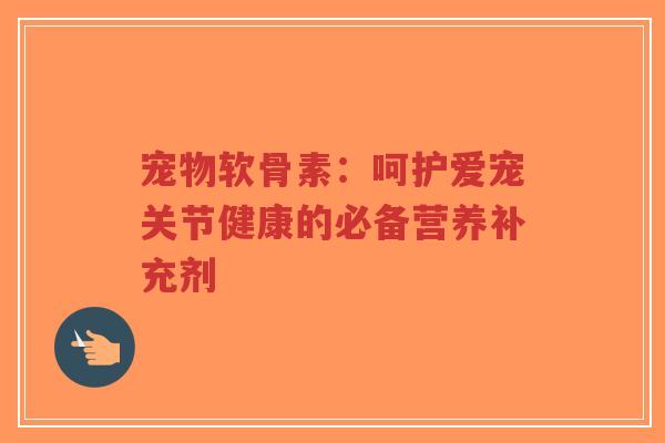 宠物软骨素：呵护爱宠关节健康的必备营养补充剂