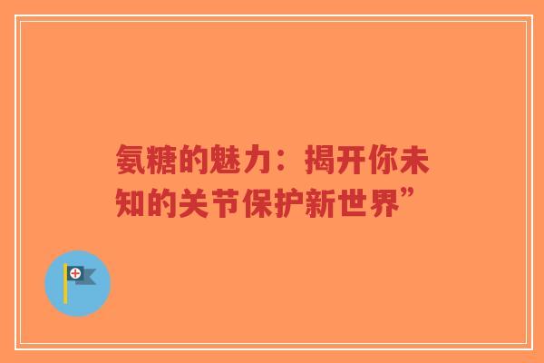 氨糖的魅力：揭开你未知的关节保护新世界”